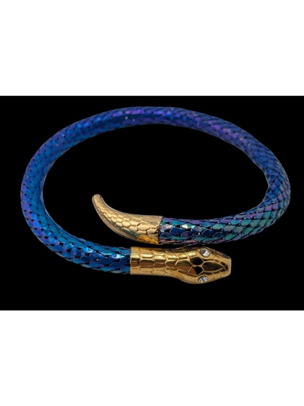 Vintage Snake Mesh Bracelet Iridescent Gold Blue Fantasy Costume Jewelry